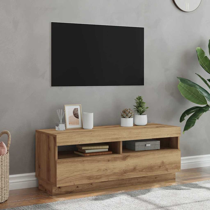 Dulap TV lumini LED stejar artizanal 100x35x40cm lemn prelucrat - WALTI WALTI