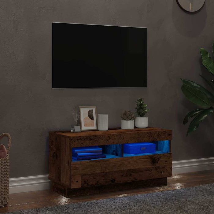 Dulap TV cu lumini LED lemn vechi 80x35x40 cm lemn prelucrat - WALTI WALTI