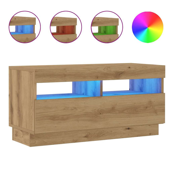 Dulap TV lumini LED stejar artizanal 80x35x40 cm lemn prelucrat - WALTI WALTI