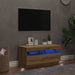 Dulap TV lumini LED stejar artizanal 80x35x40 cm lemn prelucrat - WALTI WALTI