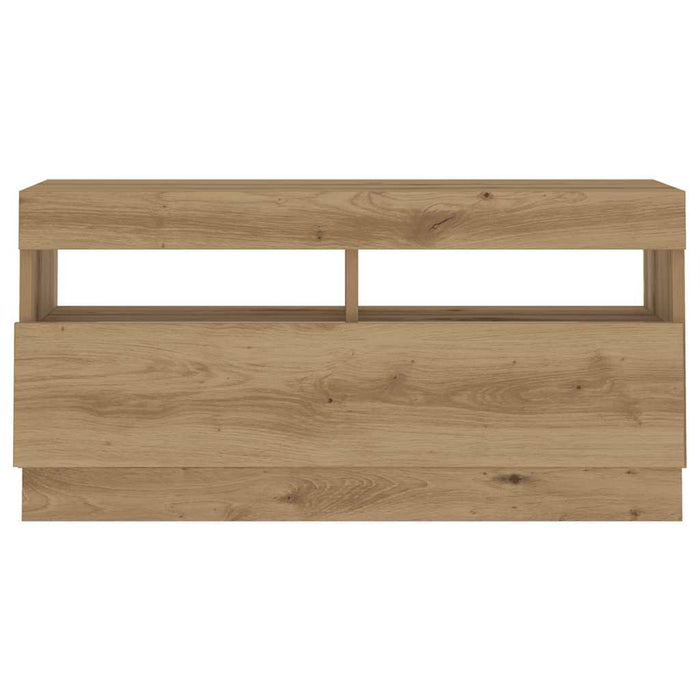 Dulap TV lumini LED stejar artizanal 80x35x40 cm lemn prelucrat - WALTI WALTI