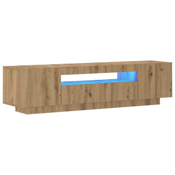 Dulap TV cu LED stejar artizanal 160x35x40 cm lemn prelucrat - WALTI WALTI