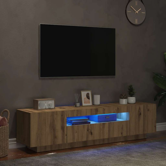Dulap TV cu LED stejar artizanal 160x35x40 cm lemn prelucrat - WALTI WALTI