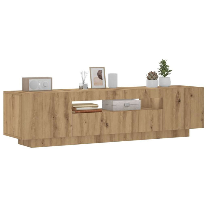 Dulap TV cu LED stejar artizanal 160x35x40 cm lemn prelucrat - WALTI WALTI
