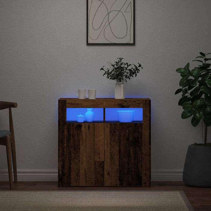 Dulap cu lumini LED, lemn vechi, 80x35x75 cm, lemn prelucrat - WALTI WALTI