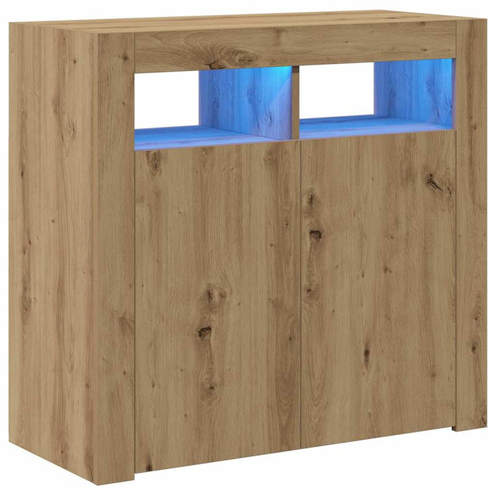 Dulap cu lumini LED stejar artizanal 80x35x75 cm lemn prelucrat - WALTI WALTI