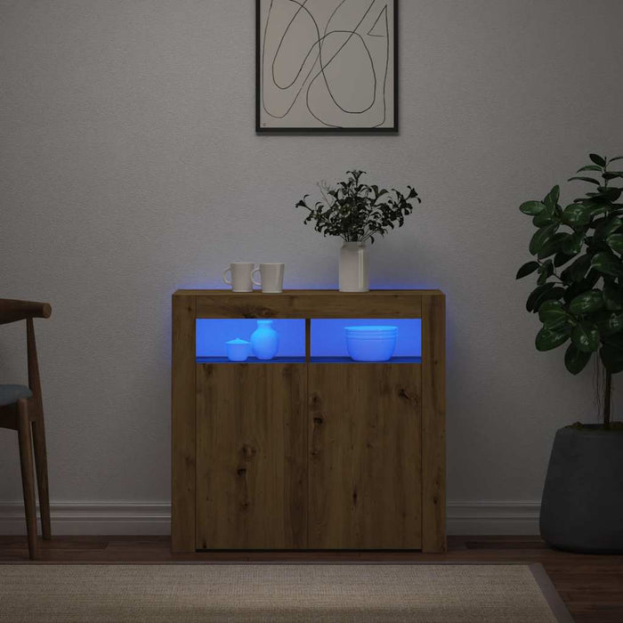 Dulap cu lumini LED stejar artizanal 80x35x75 cm lemn prelucrat - WALTI WALTI