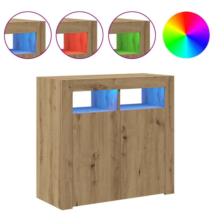 Dulap cu lumini LED stejar artizanal 80x35x75 cm lemn prelucrat - WALTI WALTI