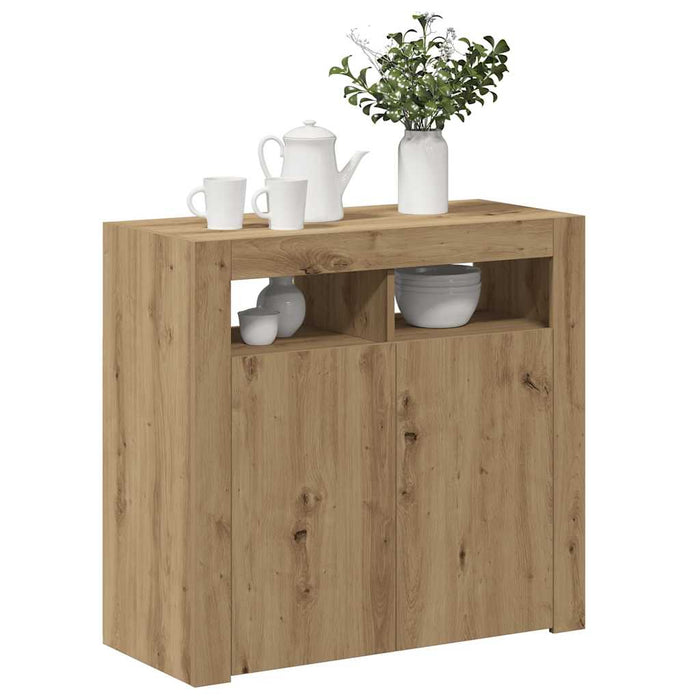 Dulap cu lumini LED stejar artizanal 80x35x75 cm lemn prelucrat - WALTI WALTI