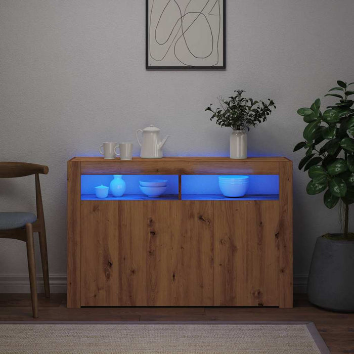 Dulap lumini LED stejar artizanal 115,5x30x75 cm lemn prelucrat WALTI