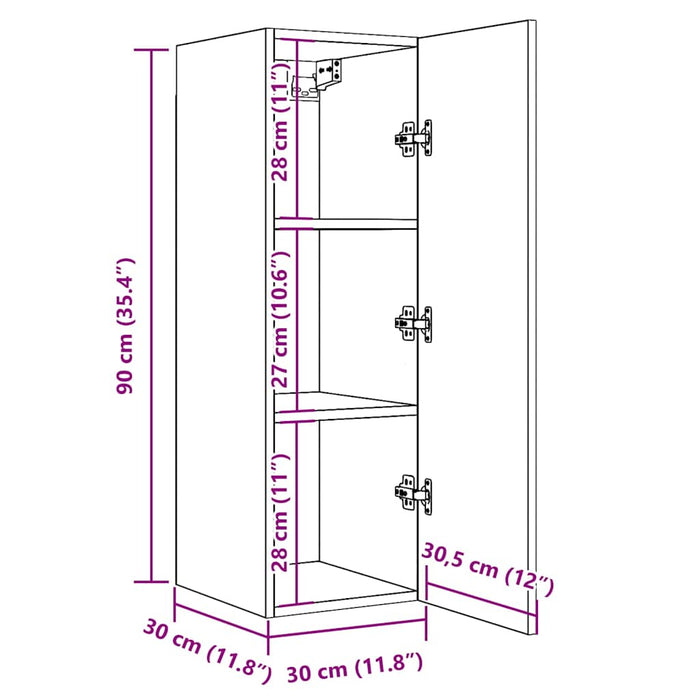 Dulap TV, stejar artizanal, 30,5x30x90 cm, lemn prelucrat - WALTI WALTI