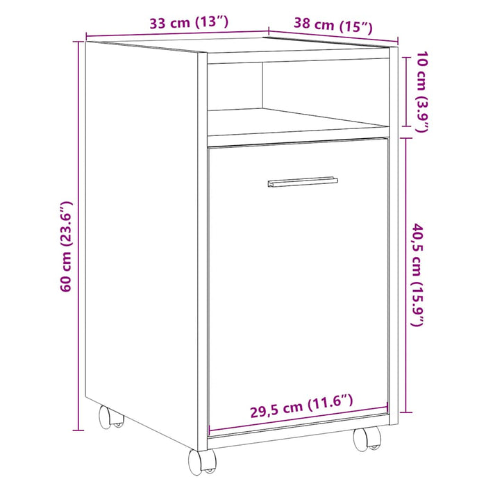 Dulap TV cu roți stejar artizanal 33x38x60 cm lemn prelucrat - WALTI WALTI