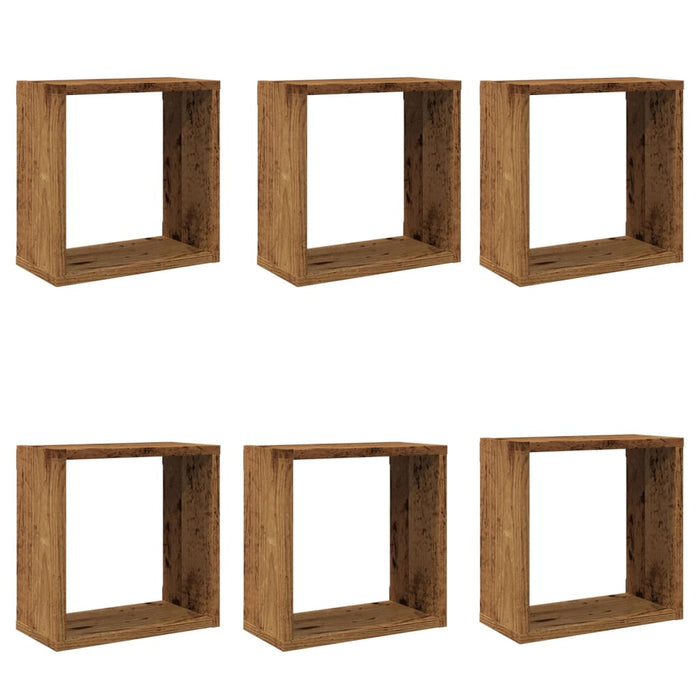 Rafturi de perete cub, 6 buc., lemn vechi, 30x15x30 cm lemn - WALTI WALTI