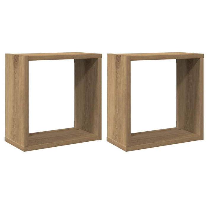 Rafturi de perete cub 2 buc. stejar artizanal, 30x15x30 cm lemn - WALTI WALTI
