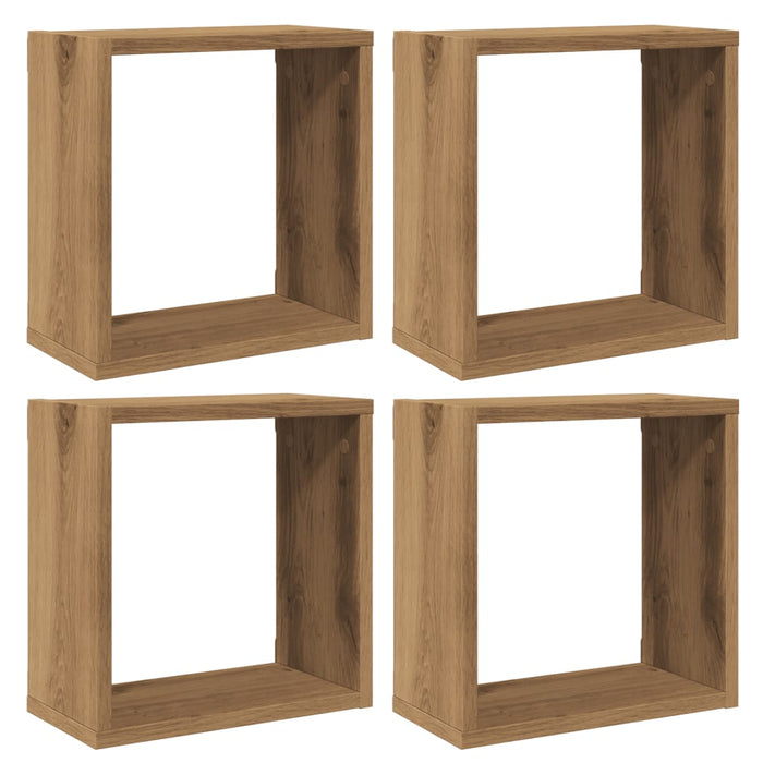 Rafturi de perete cub 4 buc. stejar artizanal, 30x15x30 cm lemn - WALTI WALTI