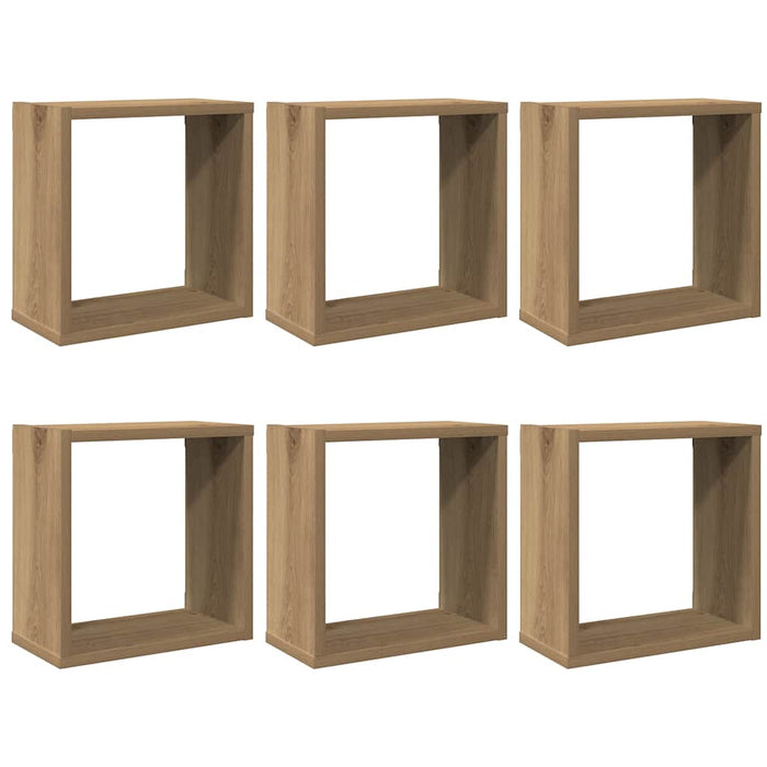 Rafturi de perete cub 6 buc. stejar artizanal, 30x15x30 cm lemn WALTI