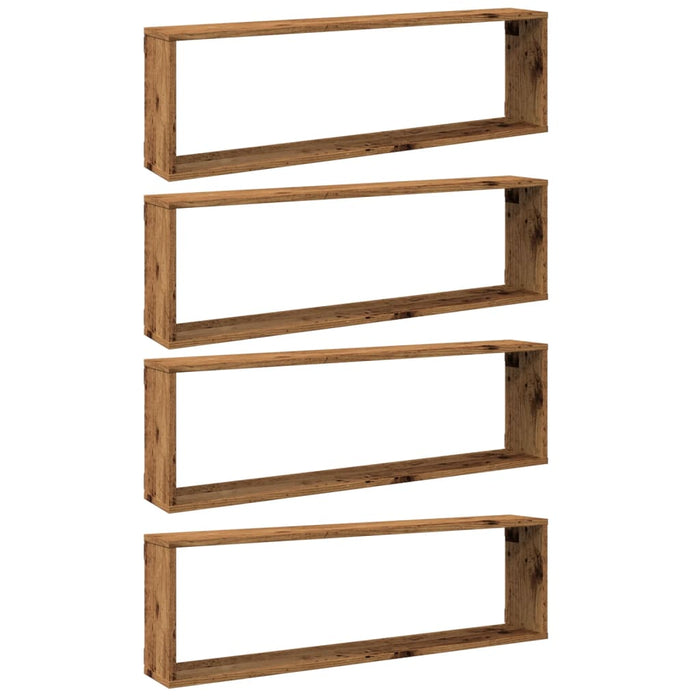 Raft de perete cub, 4 buc., lemn vechi, 100x15x30 cm, lemn - WALTI WALTI