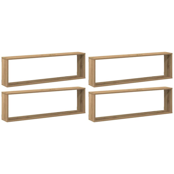 Rafturi perete cub, 4 buc., stejar artizanal 100x15x30 cm lemn - WALTI WALTI