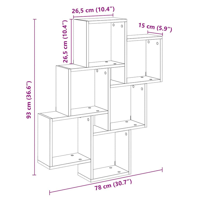 Raft perete cub, stejar artizanal, 78x15x93 cm, lemn prelucrat - WALTI WALTI