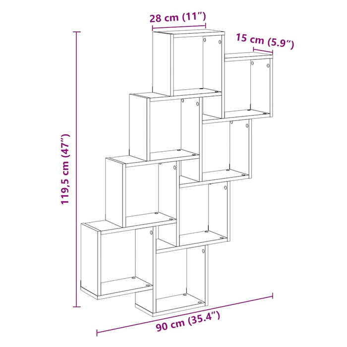 Raft perete cub stejar artizanal 90x15x119,5 cm, lemn prelucrat - WALTI WALTI