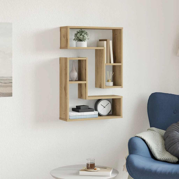 Rafturi de perete cub 2 buc. stejar artizanal, 50x15x50 cm lemn - WALTI WALTI