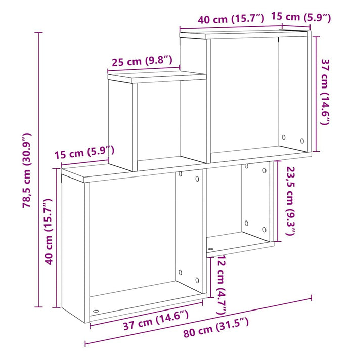 Raft de perete cub, lemn vechi, 80x15x78,5 cm, PAL - WALTI WALTI