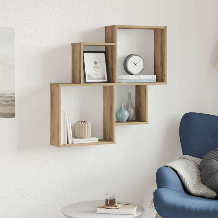 Raft de perete, stejar artizanal, 80x15x78,5 cm, lemn prelucrat - WALTI WALTI