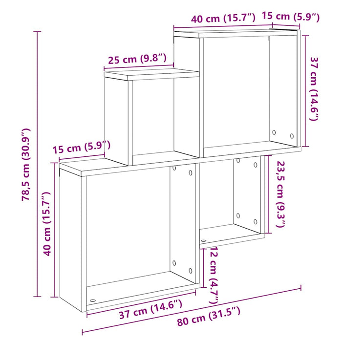 Raft de perete, stejar artizanal, 80x15x78,5 cm, lemn prelucrat - WALTI WALTI