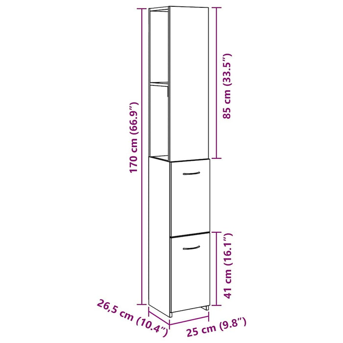 Dulap de baie, gri beton, 25x25x170 cm, lemn prelucrat WALTI