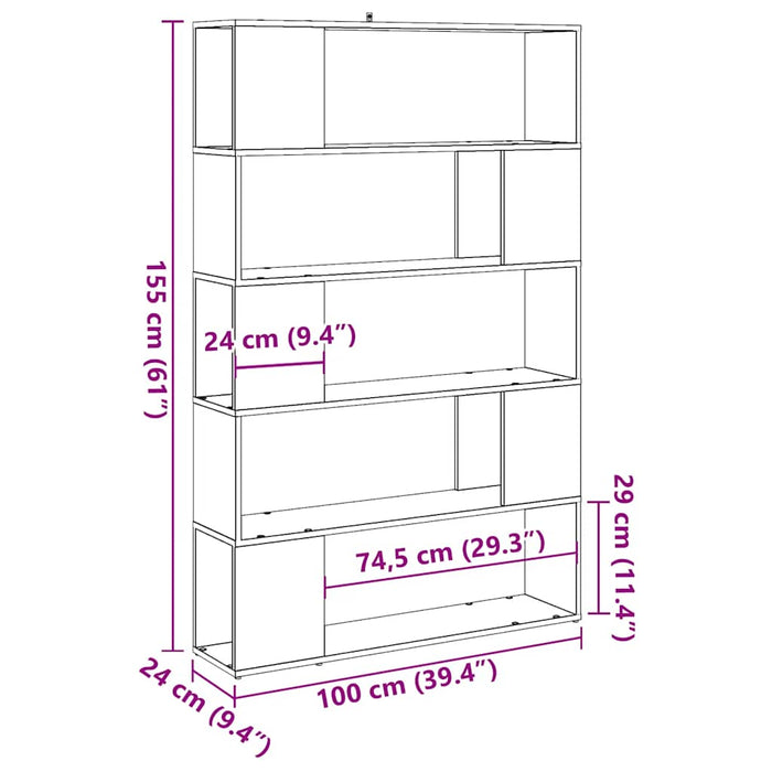 Bibliotecă/Separator de cameră, Stejar artizanal, 100x24x155 cm - WALTI WALTI