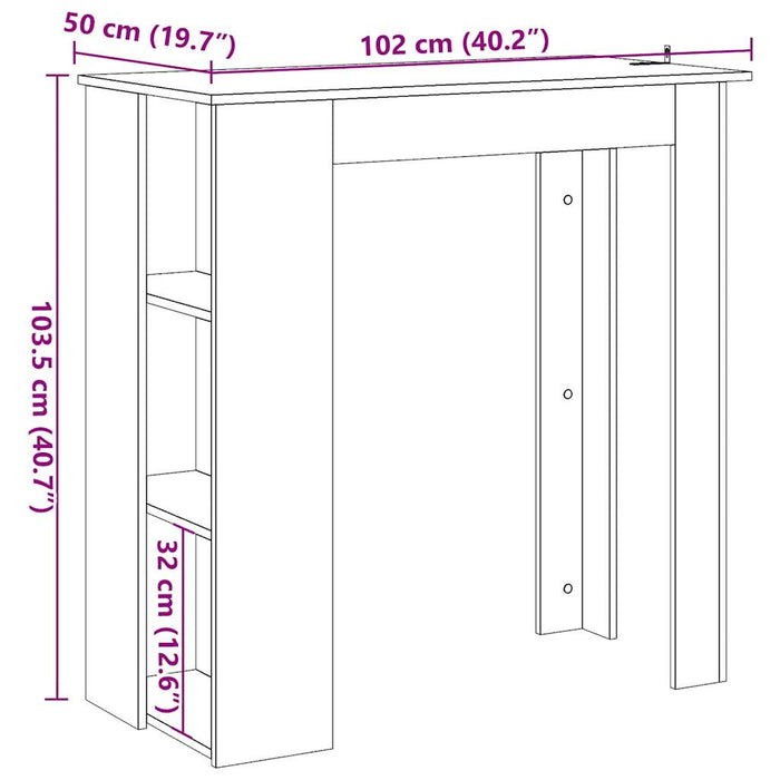 Masă de bar cu raft, Stejar artizanal, 102x50x103,5 cm, PAL - WALTI WALTI