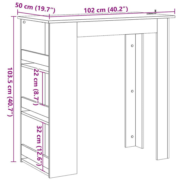 Masă de bar cu raft de depozitare, Lemn vechi, 102x50x103,5 cm WALTI