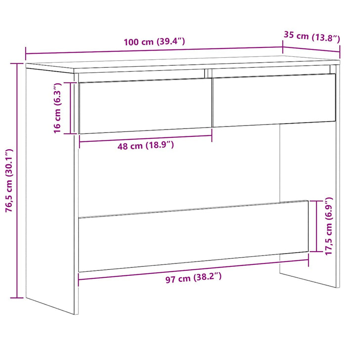 Măsuță consolă, stejar artizanal, 100x35x76,5cm, lemn prelucrat - WALTI WALTI