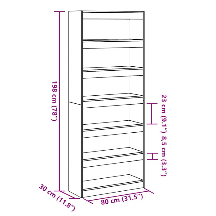 Bibliotecă/Separator de cameră, Stejar artizanal,80x30x198 cm - WALTI WALTI