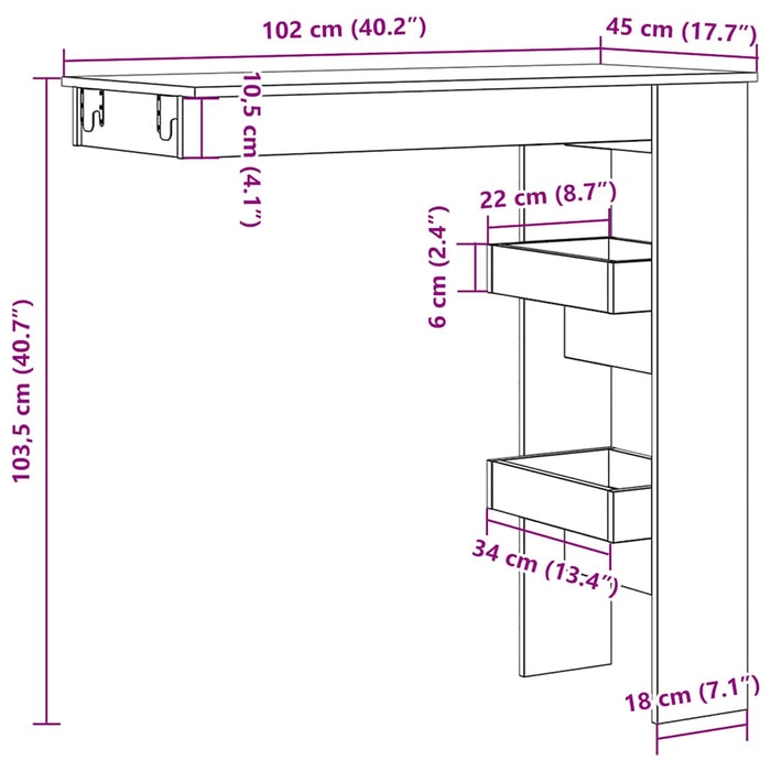 Masă bar de perete, lemn vechi, 102x45x103,5 cm, lemn compozit WALTI