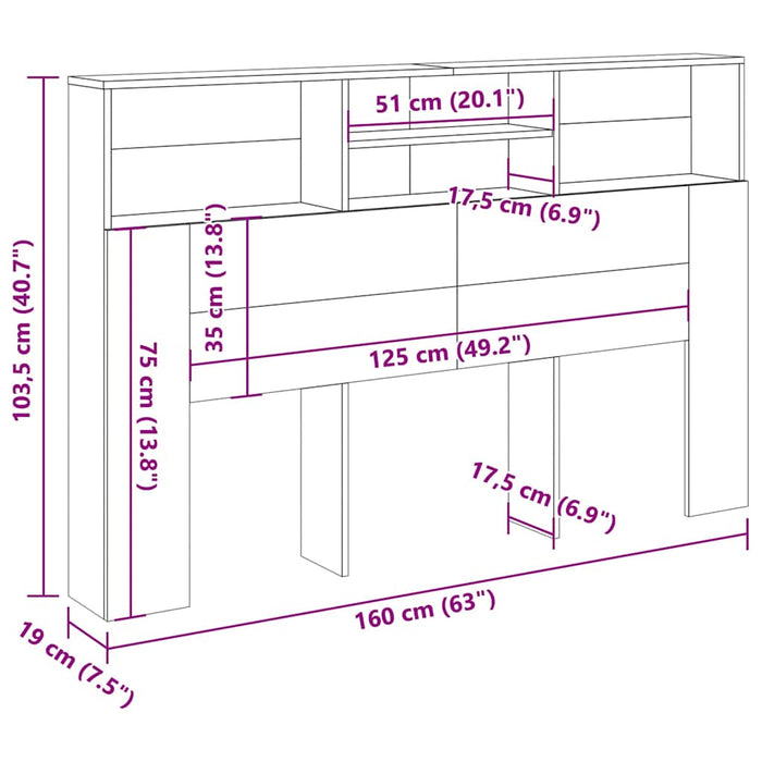 Tăblie pat cu dulap, lemn vechi 160x19x103,5 cm lemn prelucrat - WALTI WALTI
