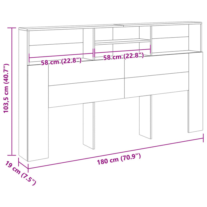 Dulap cu tăblie de pat, stejar artizanal, 180x19x103,5 cm, lemn stratificat WALTI