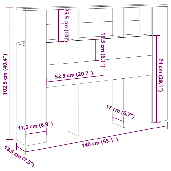 Dulap cu tăblie de pat, stejar artizanal, 140x18,5x102,5 cm, lemn stratificat WALTI