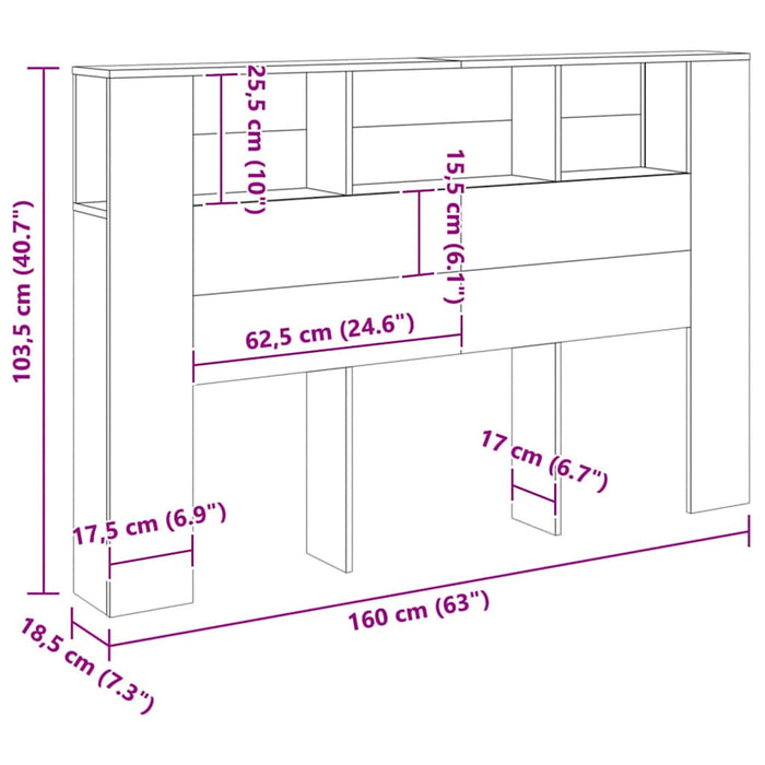 Dulap cu tăblie de pat, stejar artizanal, 160x18,5x103,5 cm, lemn stratificat WALTI