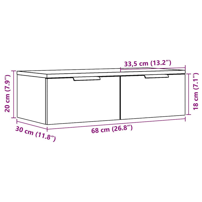 Dulap de perete, stejar artizanal, 68x30x20 cm, lemn prelucrat - WALTI WALTI
