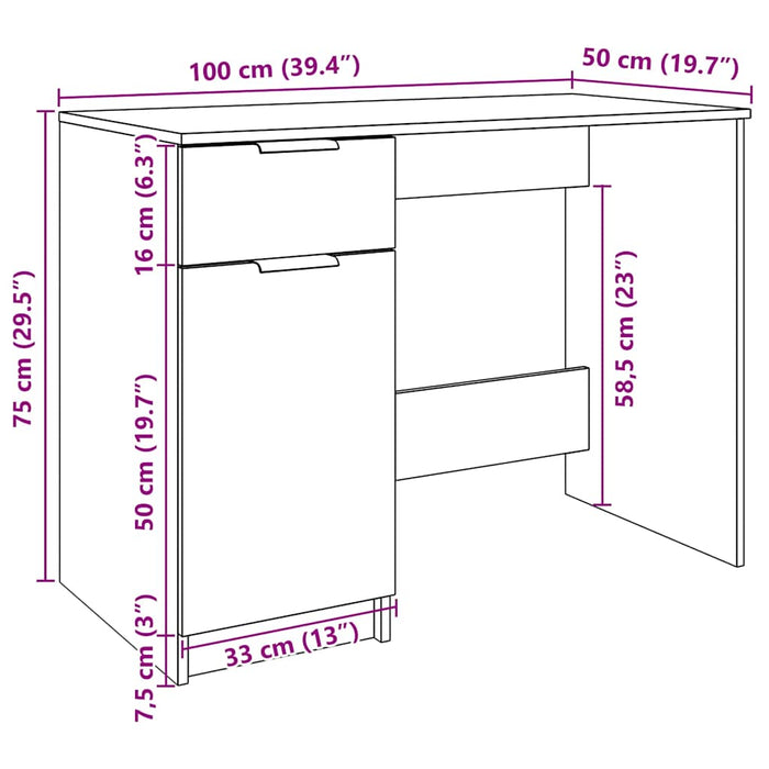 Birou, stejar artizanal, 100x50x75 cm, lemn prelucrat - WALTI WALTI