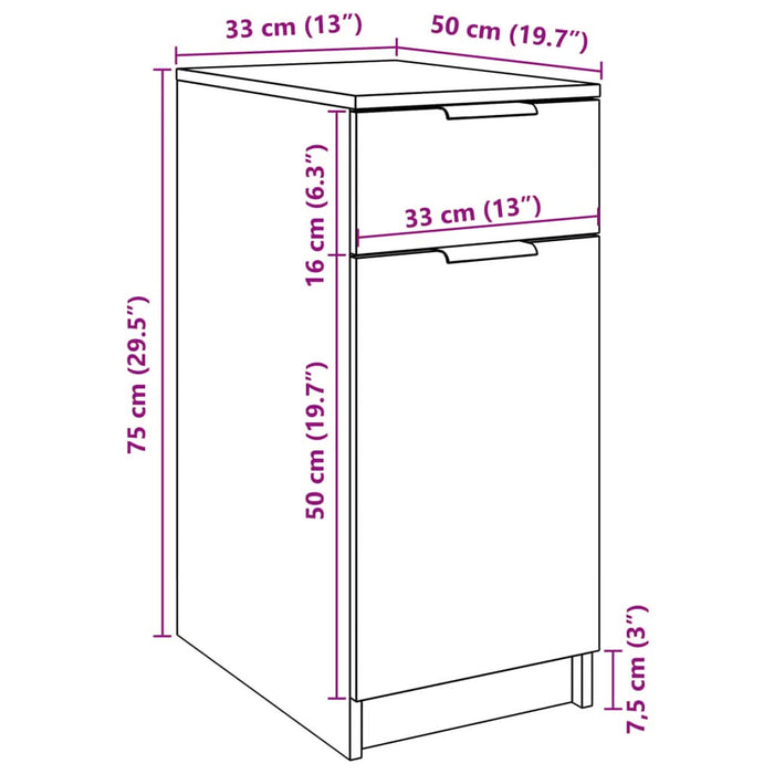 Dulap de birou, stejar artizanal, 33x50x75 cm lemn prelucrat - WALTI WALTI