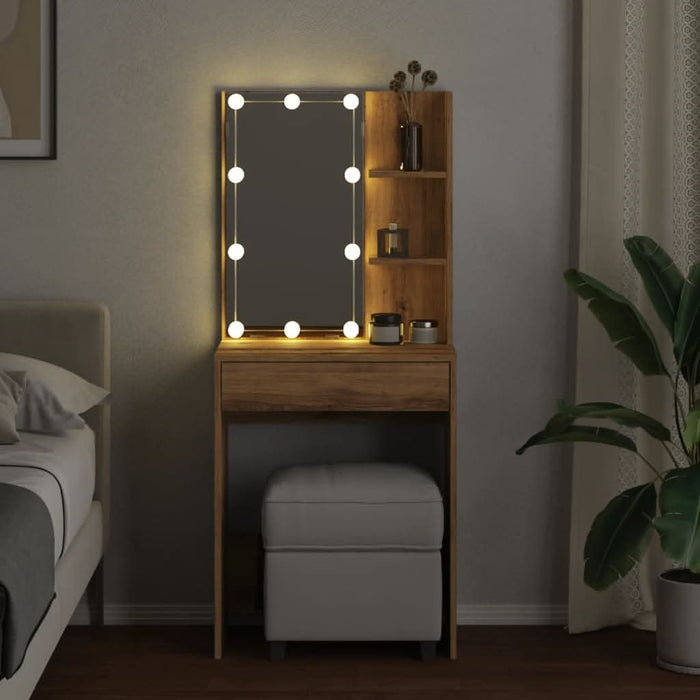 Masă de toaletă cu LED, stejar artizanal, 60x40x140 cm - WALTI WALTI
