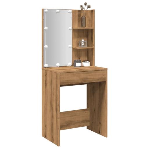 Masă de toaletă cu LED, stejar artizanal, 60x40x140 cm - WALTI WALTI