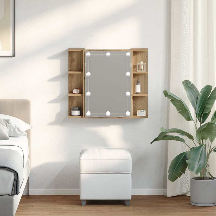 Dulap cu oglindă și LED, Artisan Stejar, 70x16,5x60 cm - WALTI WALTI
