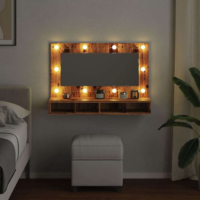 Dulap cu oglindă și LED, lemn vechi, 90x31,5x62 cm - WALTI WALTI