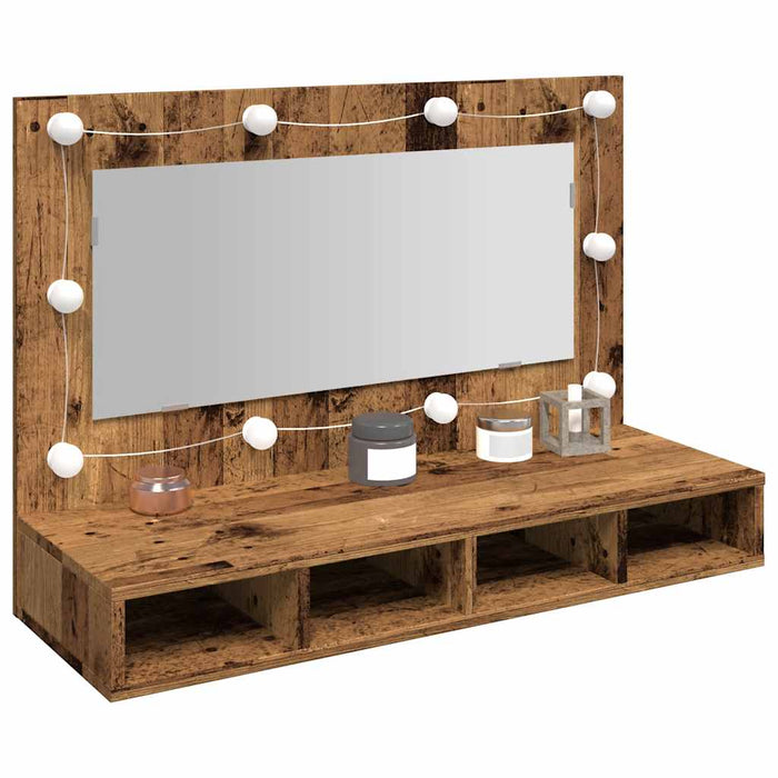 Dulap cu oglindă și LED, lemn vechi, 90x31,5x62 cm - WALTI WALTI