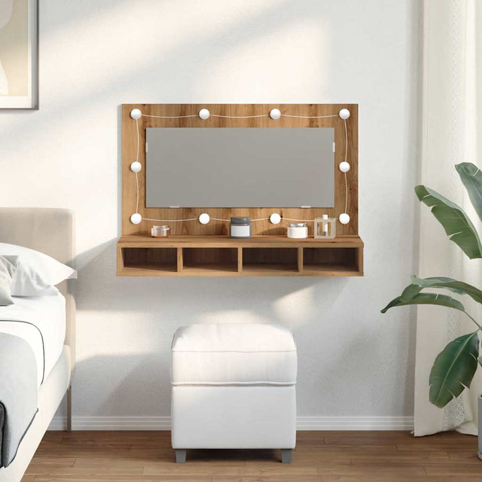 Dulap cu oglindă și LED, Artisan Stejar, 90x31,5x62 cm - WALTI WALTI