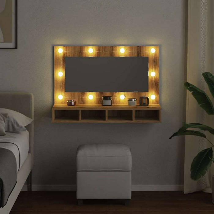 Dulap cu oglindă și LED, Artisan Stejar, 90x31,5x62 cm - WALTI WALTI