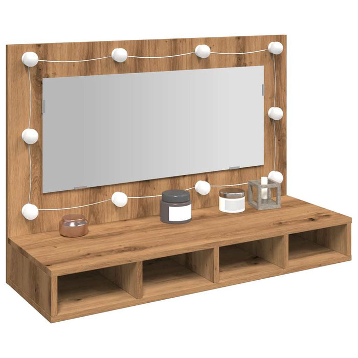Dulap cu oglindă și LED, Artisan Stejar, 90x31,5x62 cm - WALTI WALTI